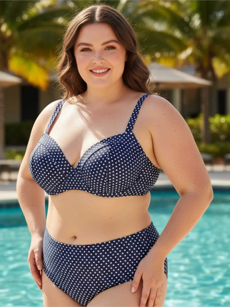 Women's Polka Dot Cup Top and High Waist Bikini Set