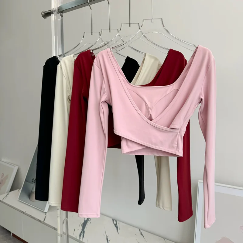 Women's Open Cross Back Long Sleeve Crop Top