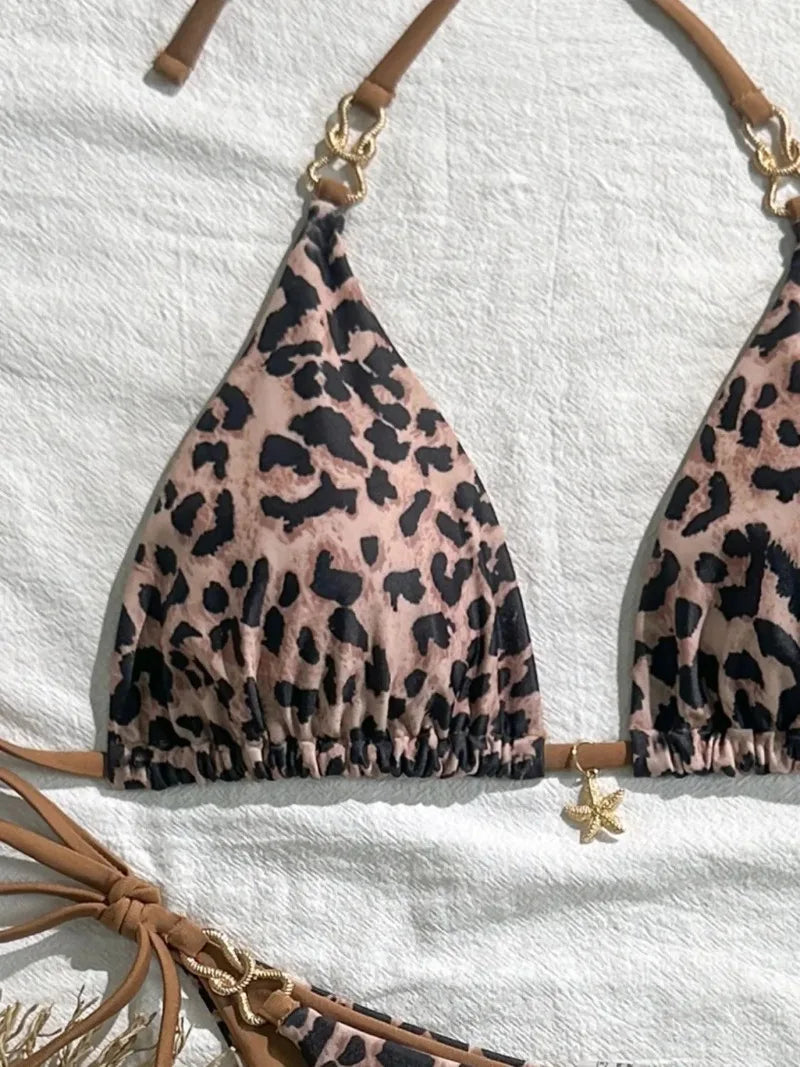 Leopard Print Halter Bikini