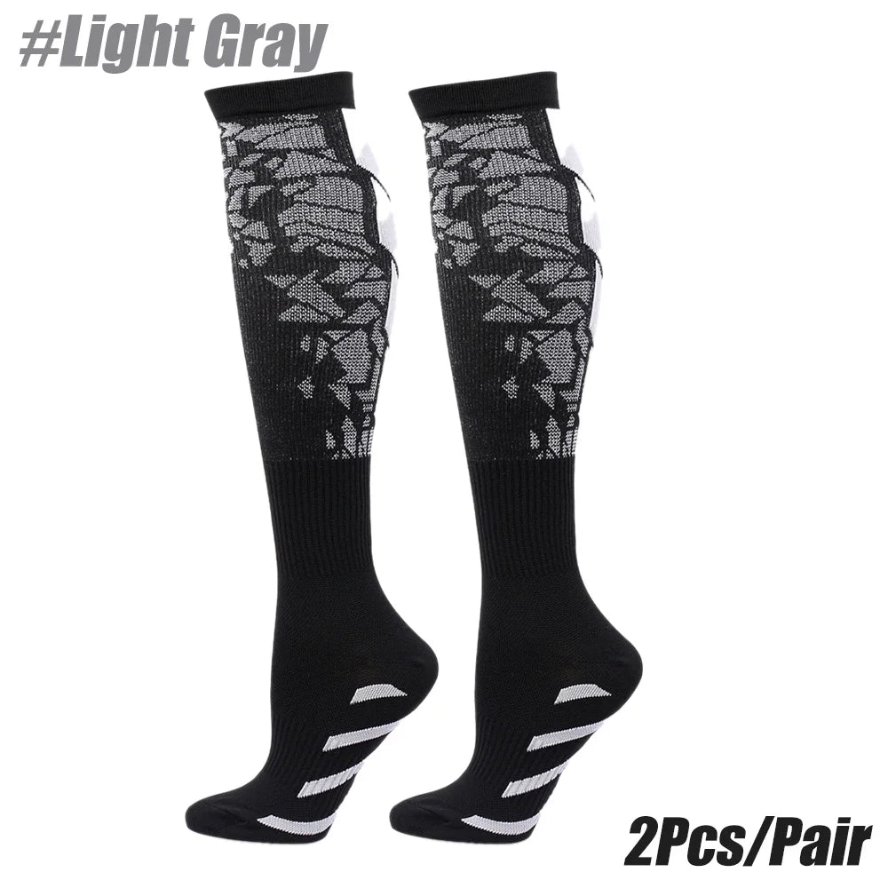 Patterned Knee High Compression Socks with Contrasting Panels
