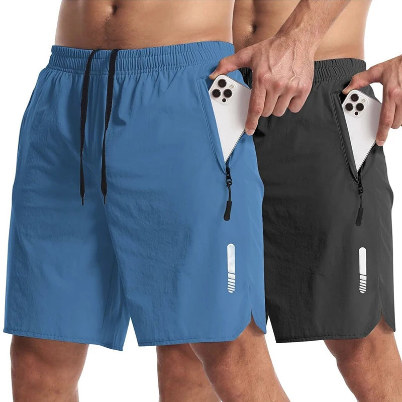 Men’s Nylon-Blend Running Shorts with Drawstring Waist and Zippered Pocket