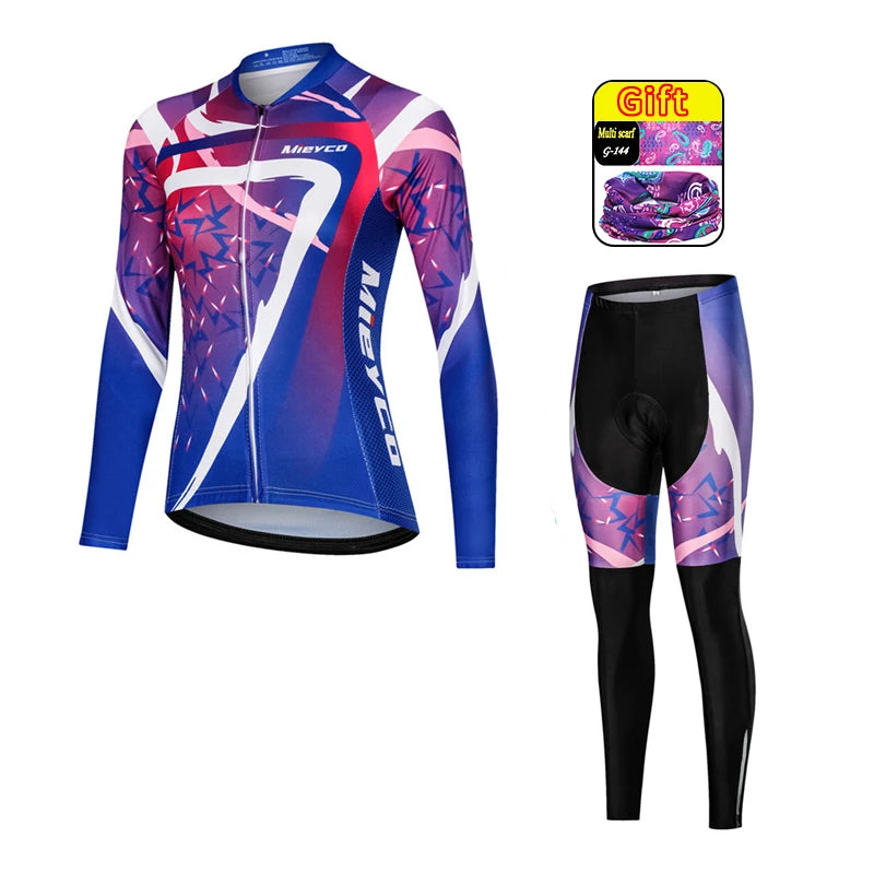 Women Long Sleeve Cycling Jersey Set MTB Bike Quick Dry Breathable Cycling Suit