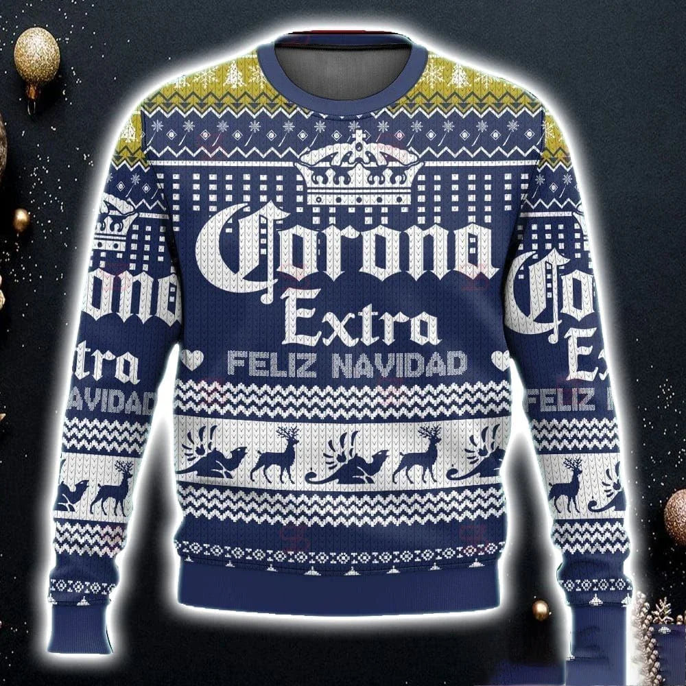 Beer-Logo Christmas Print Crewneck Long-Sleeve Sweatshirt