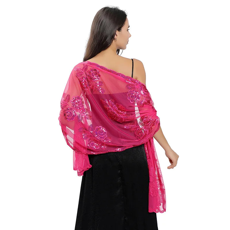 Floral Lace Fringed Wrap Scarf for Layering over Outfits