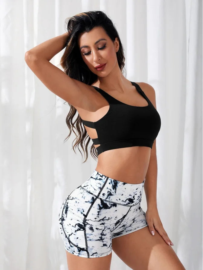 Women's High Waist Printed Yoga Shorts