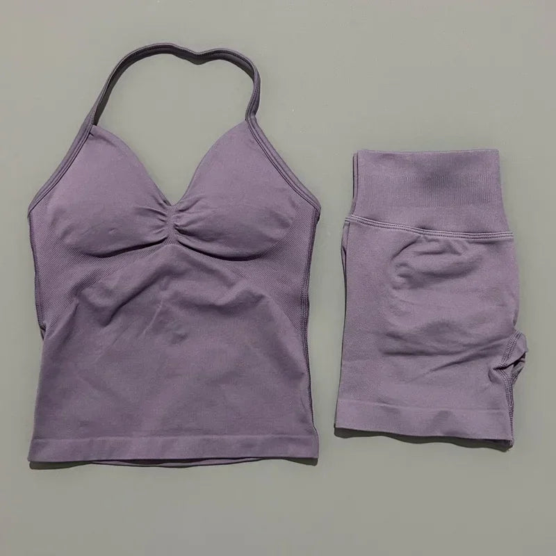 Women's Halter Tank And Shorts Yoga Set For Workout Outfits