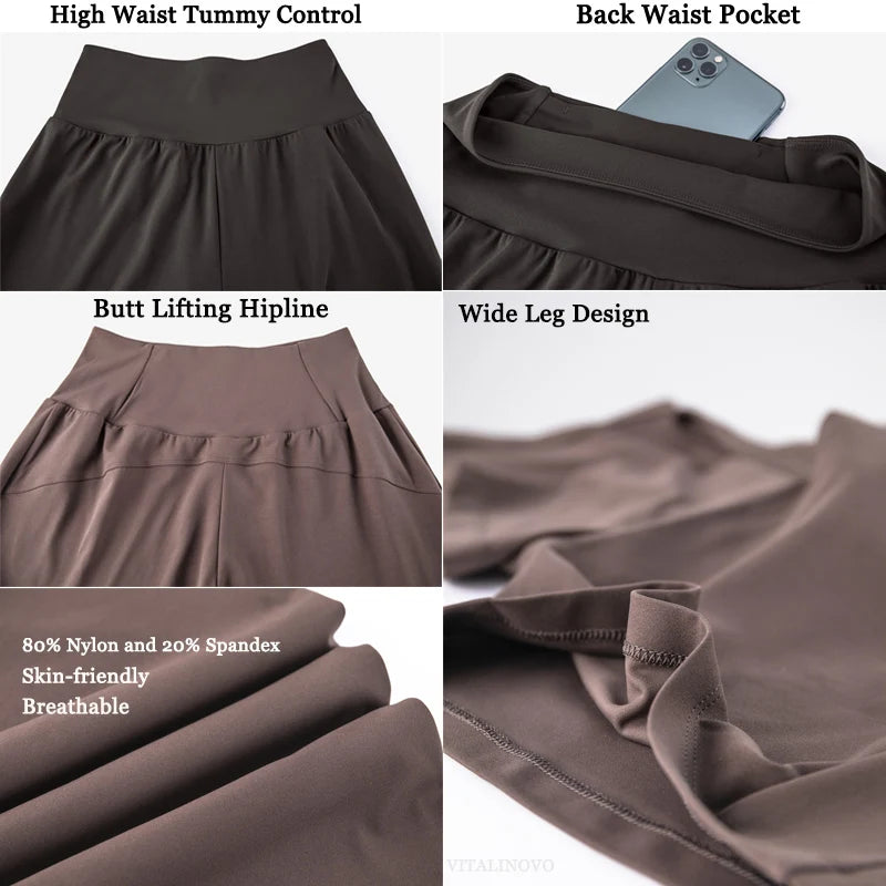 Women's High Waist Nylon Blend Wide Leg Pants for Yoga and Lounge Outfits