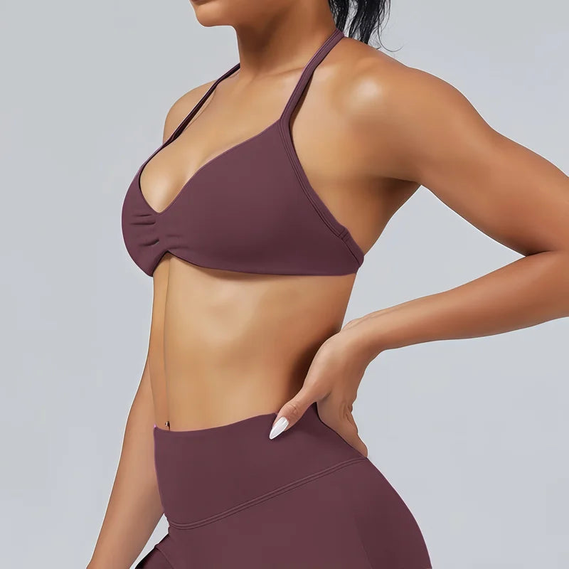 Women's Ruched Halter Neck Sports Bra