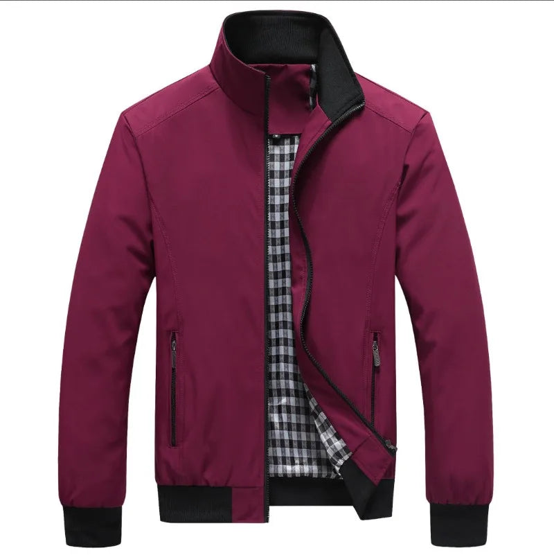 Men's Zip-Front Stand-Collar Jacket with Checked Lining