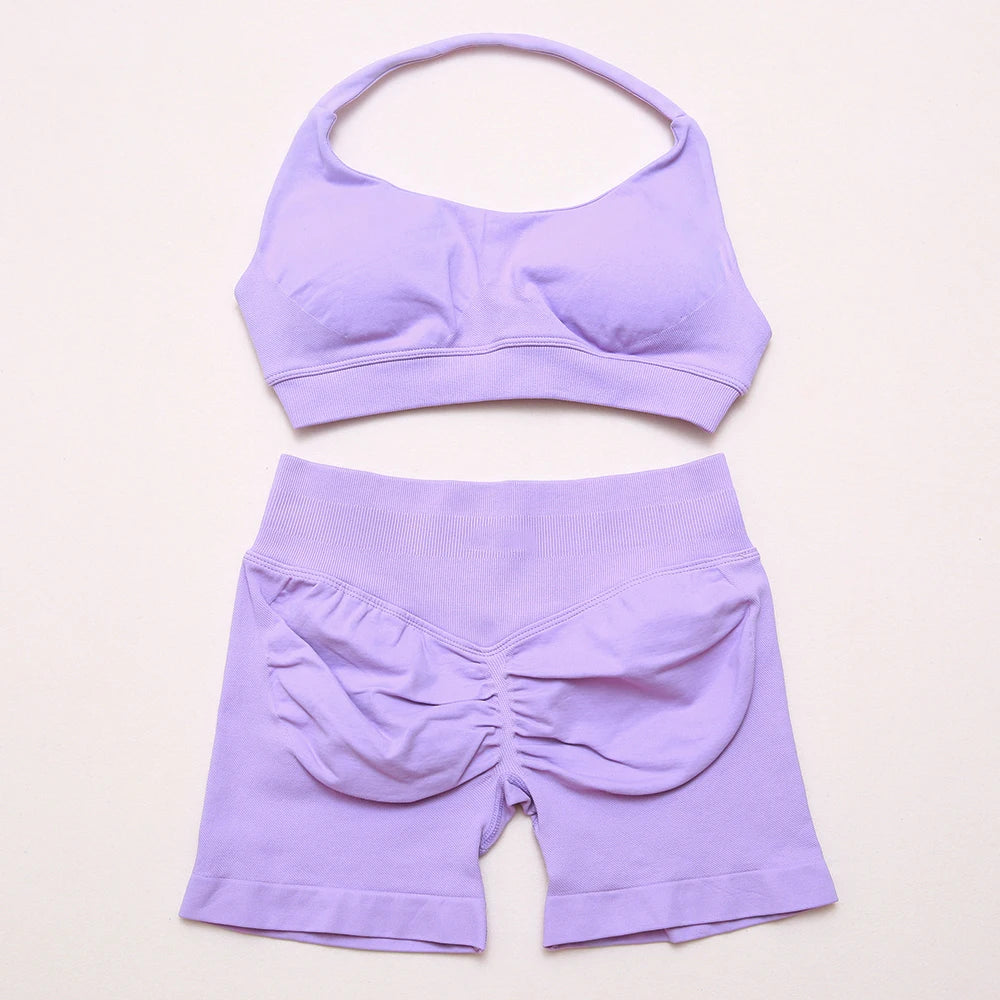 Women's Halter Bra And Shorts Yoga Set For Workout Outfits
