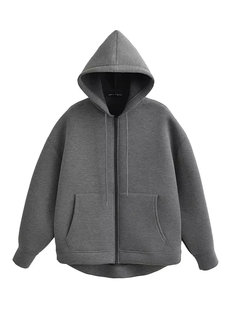 Long Sleeve Full Zip Casual Hooded Sweatshirt for Layering