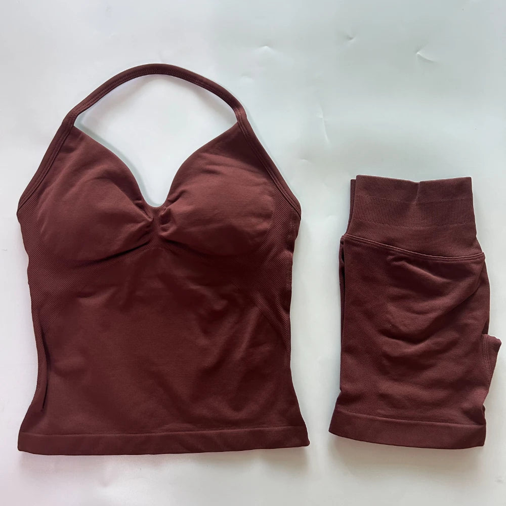 Women's Halter Tank And Shorts Yoga Set For Workout Outfits