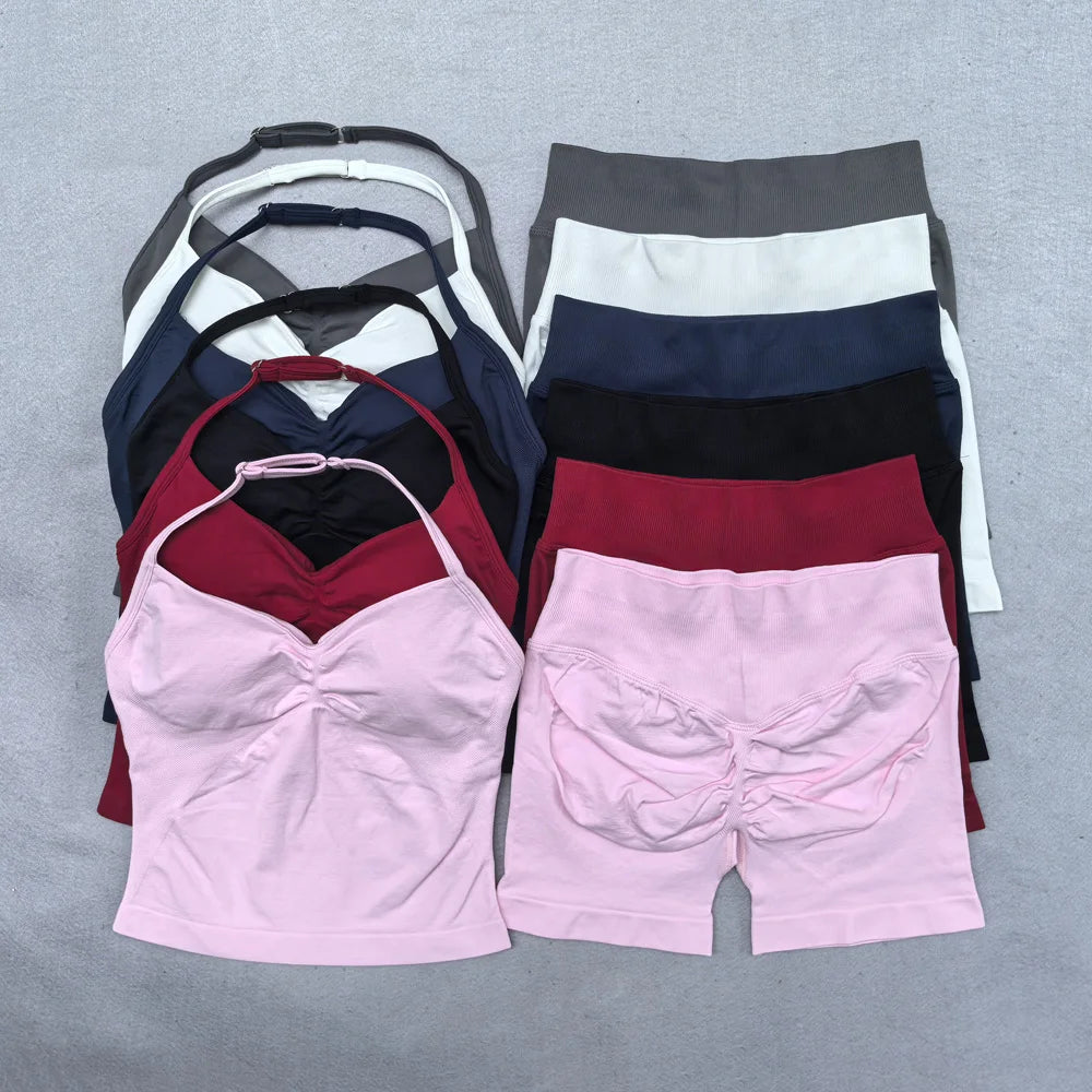 Women's Longline Tank And Shorts Yoga Set For Workout Outfits