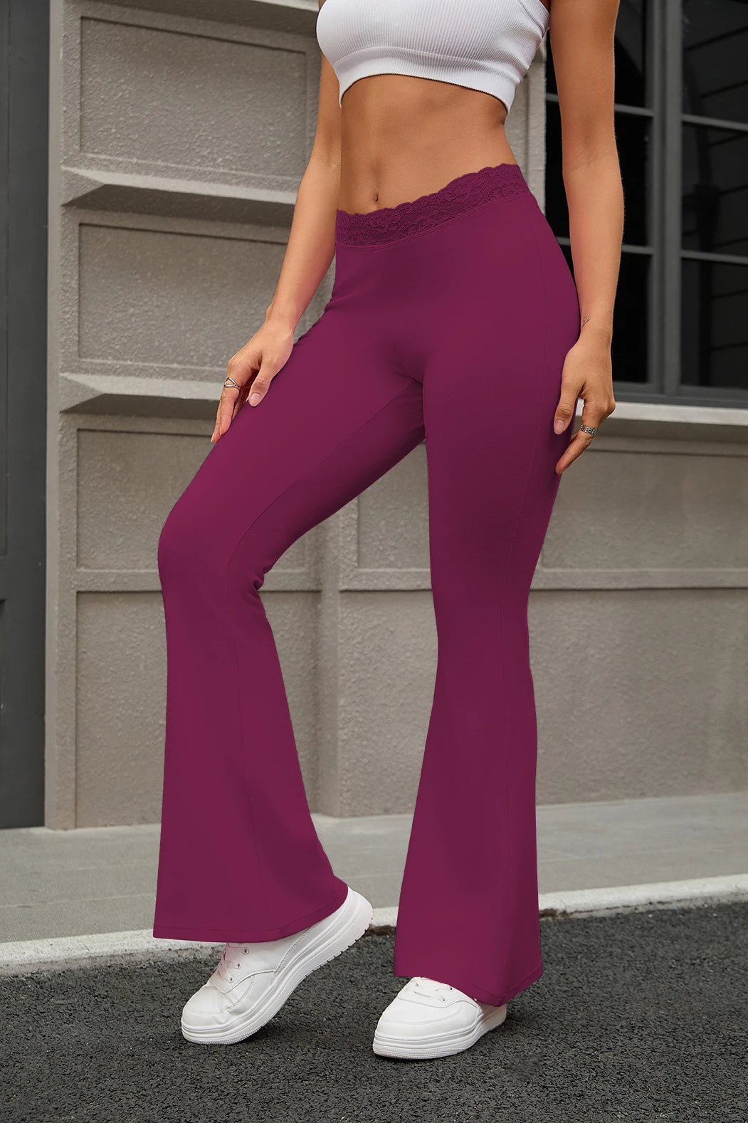 Women's Ribbed Flared Workout Pants with Fitted Upper Legs for Casual Activewear
