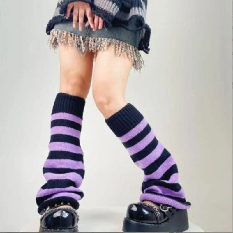 Striped Knit Leg Warmers with Slouchy Calf Length Shape