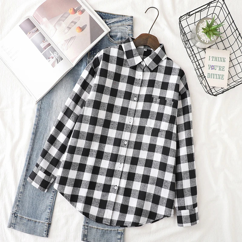Women's Checked Collared Long Sleeve Shirt