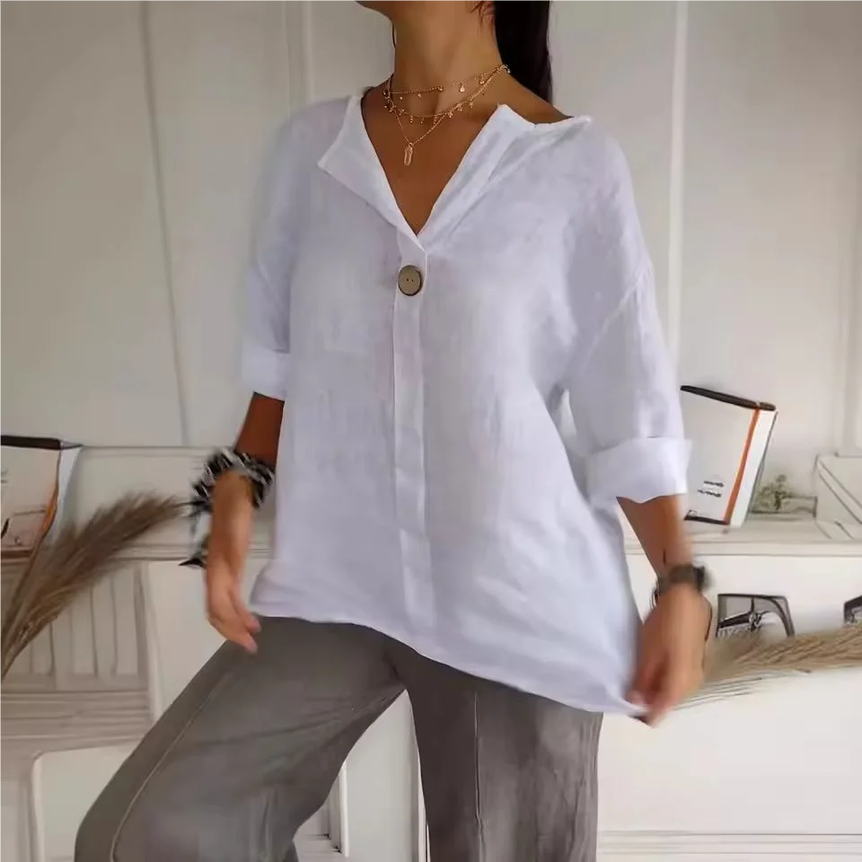 Women's V Neck Roll Sleeve Blouse