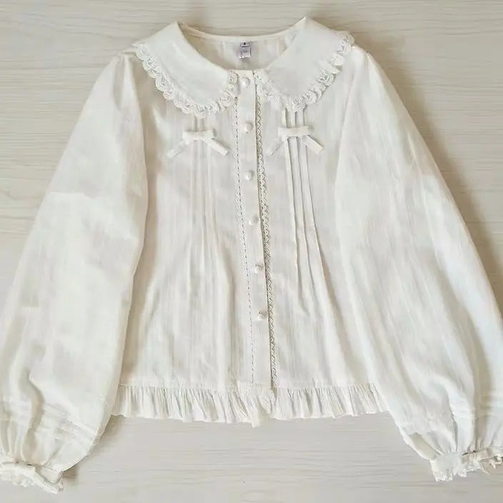 Women's Peter Pan Collar Ruffled Long Sleeve Blouse