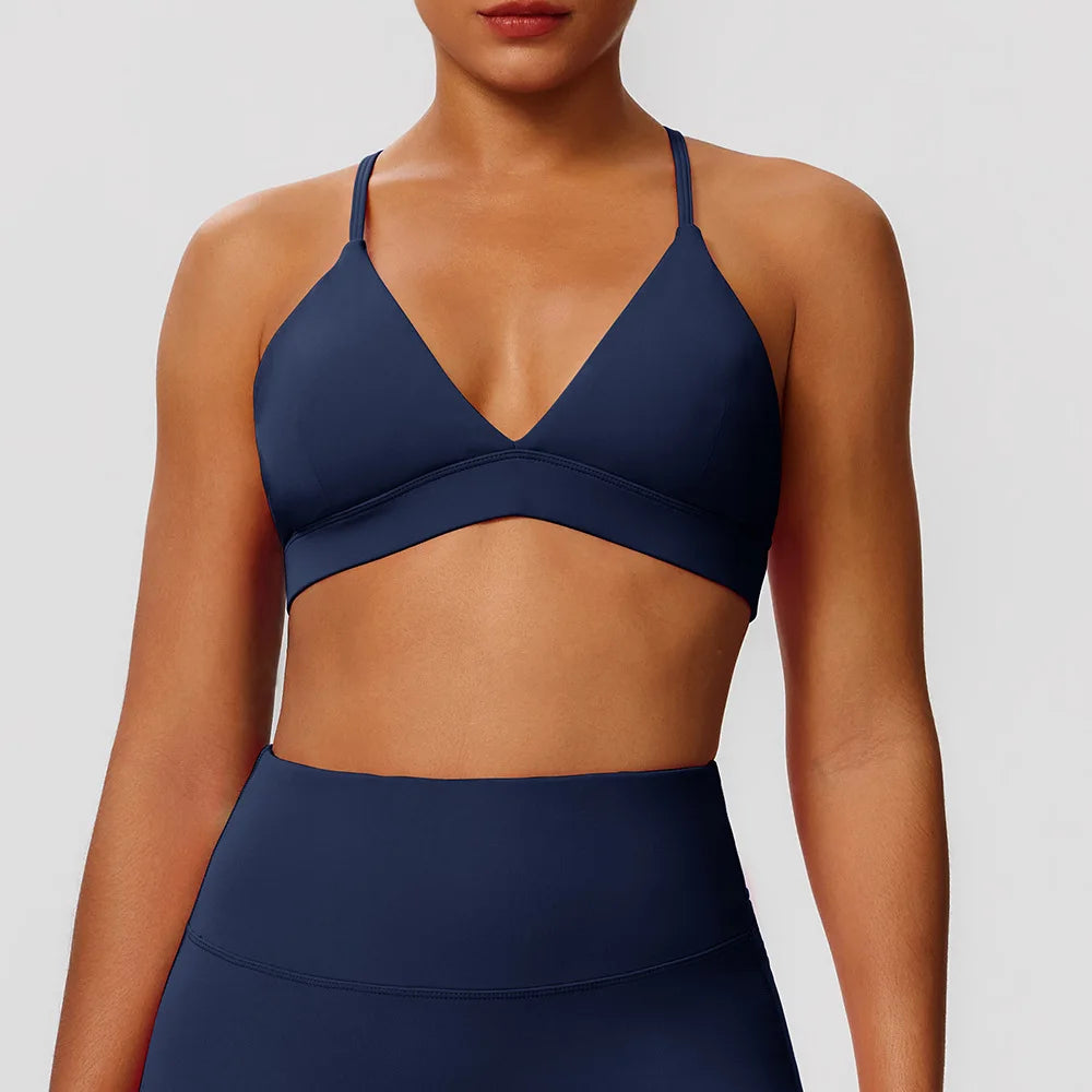 Women's V Neck Thin Strap Cross Back Sports Bra