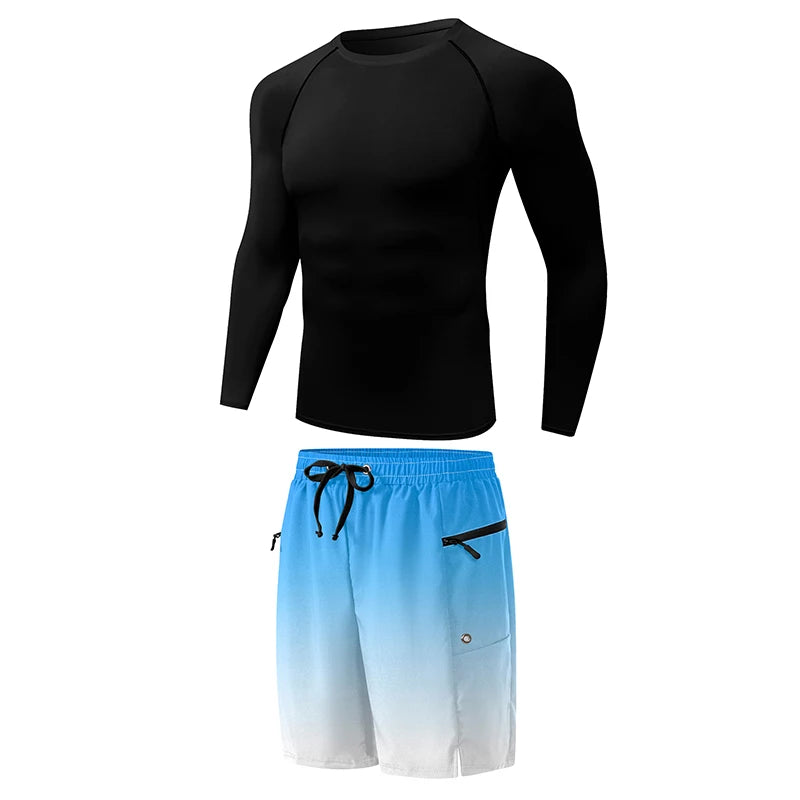Men's Long Sleeve Rash Guard with Swim Bottom Options