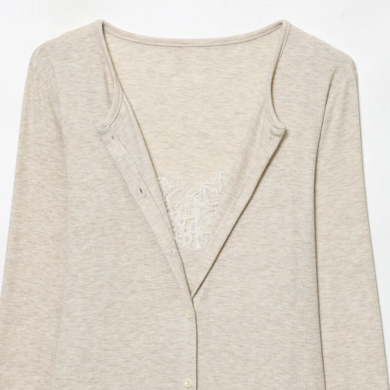 Women's Lace V Neck Button Front Cardigan Casual Knit Layer