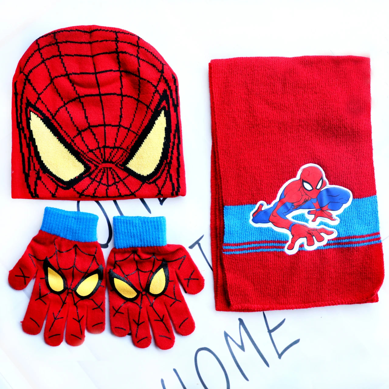 Spider-Man Knitted Hat Scarf and Gloves Set with Cartoon Style Options
