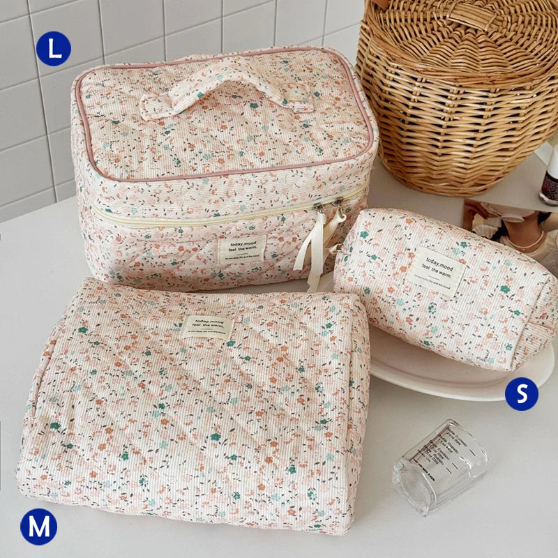 Printed Quilted Toiletry Bag with Zippered Size Options