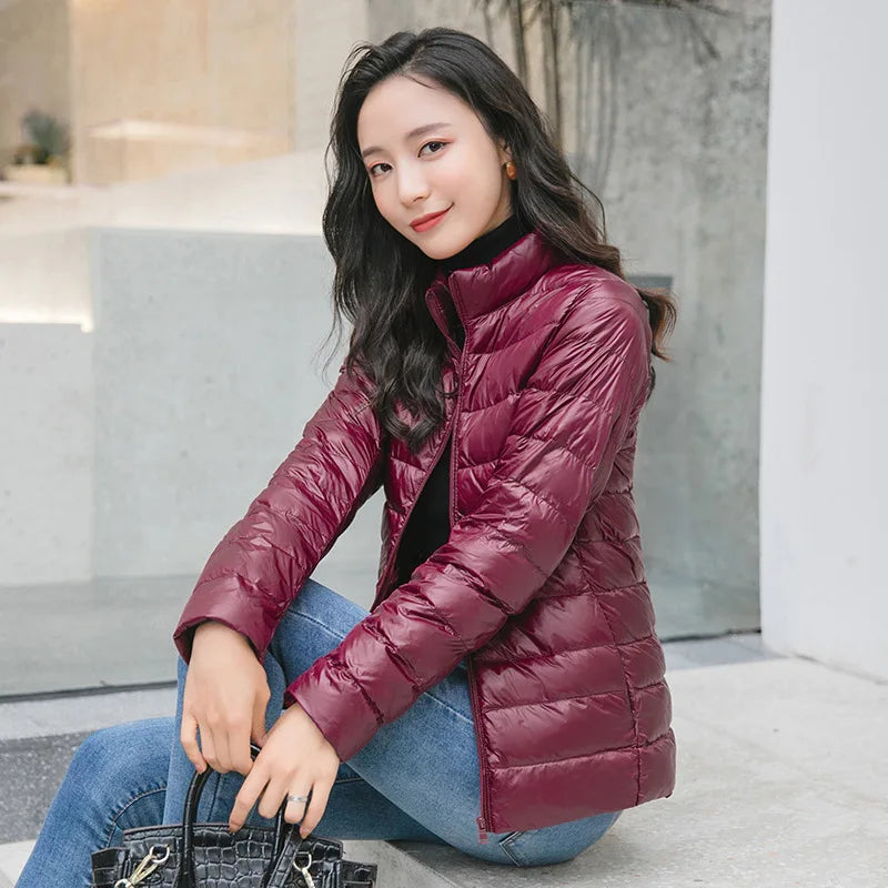 Women's Quilted Stand Collar Zip Front Jacket for Layered Outfits