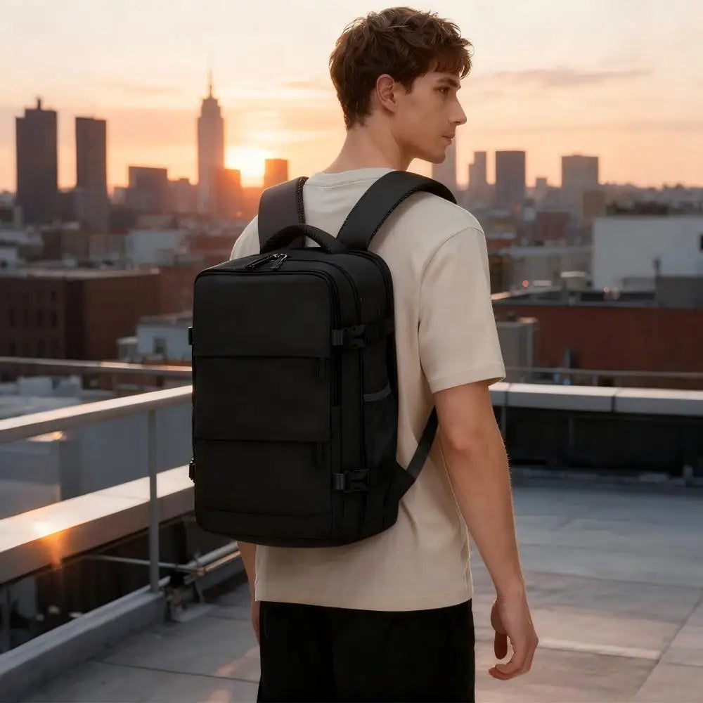 Rectangular Travel Backpack with Zippered Compartments and Carry Handle
