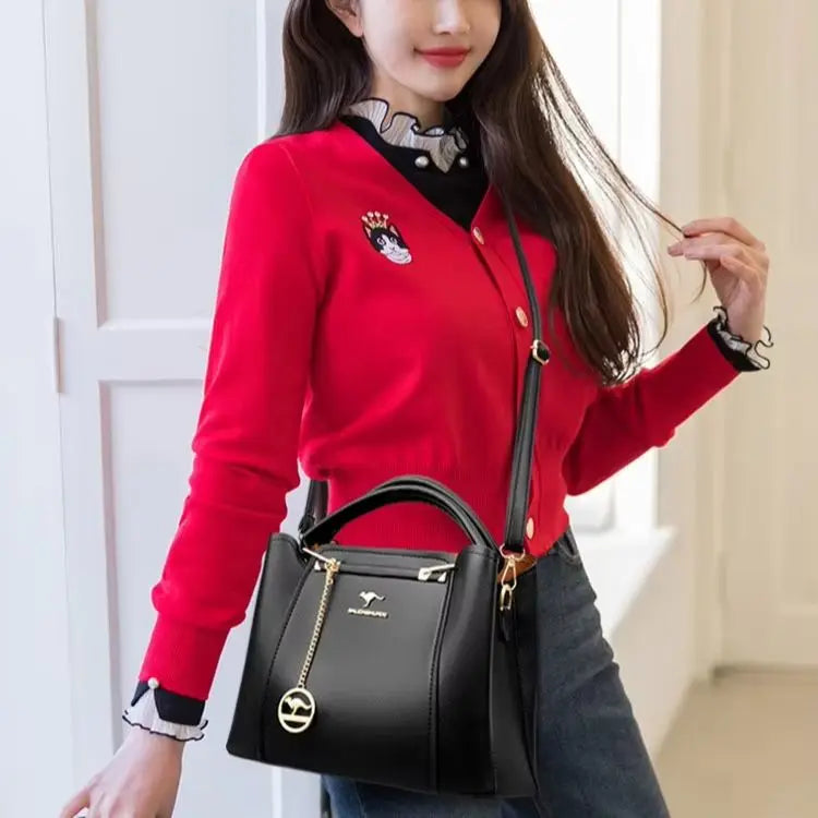 Women's Structured Shoulder Handbag with Pendant and Adjustable Crossbody Strap
