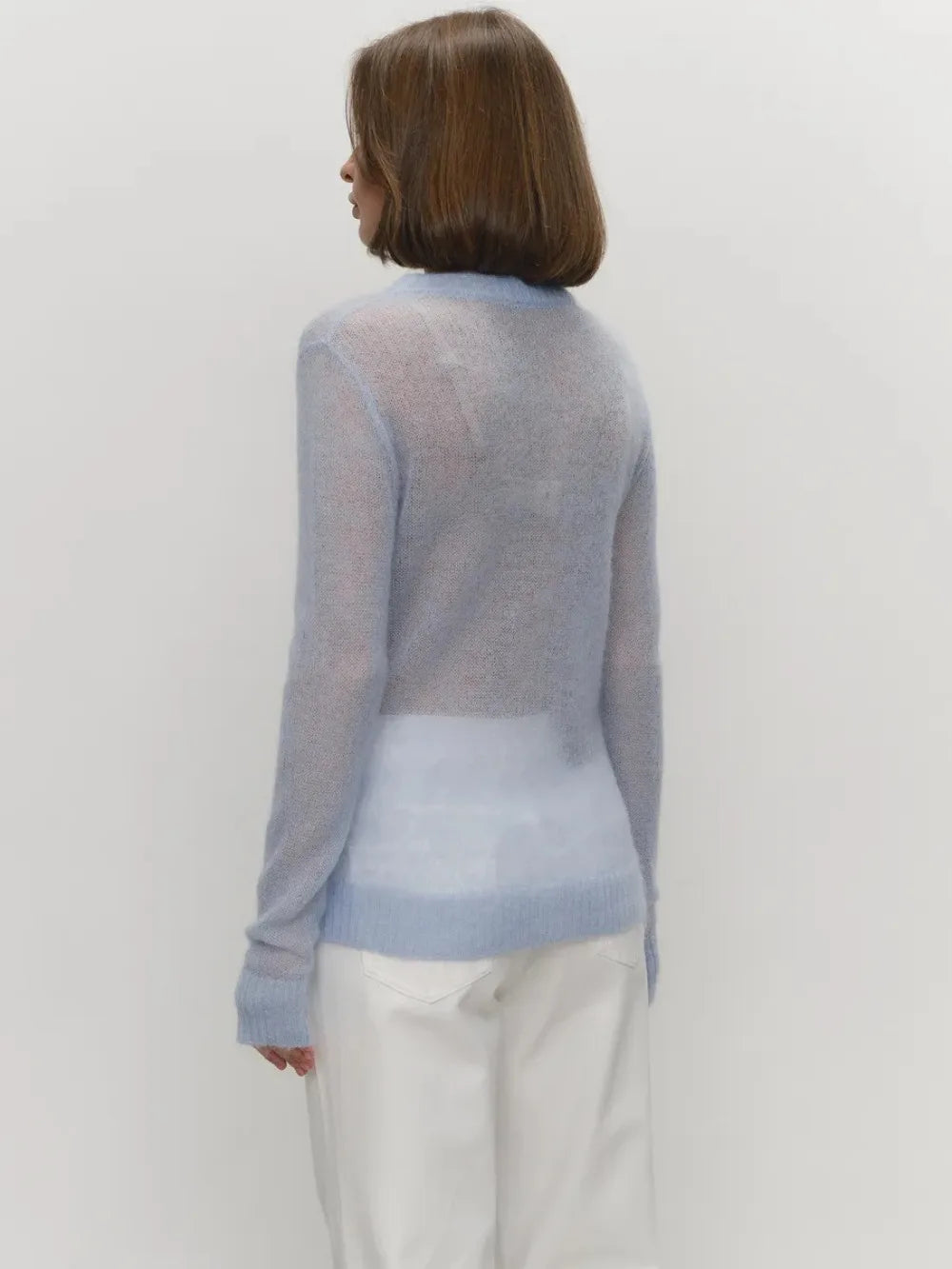 Women's Sheer Crew Neck Long Sleeve Sweater Casual Knit Layer