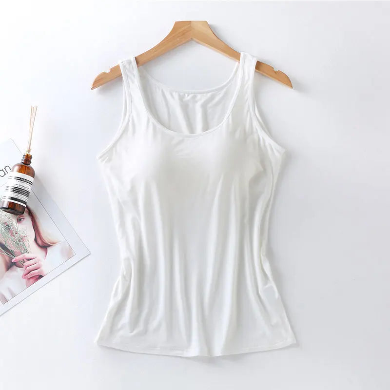 Women's Built-In Bra Tank Top with Scoop Neckline and Sleeveless Design
