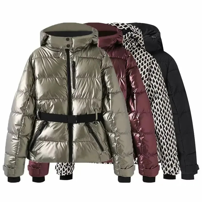 Women's Belted Hooded Quilted Jacket for Layered Outfits