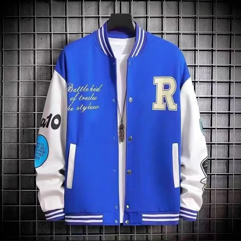 Graphic Long Sleeve Button Front Casual Varsity Style Jacket