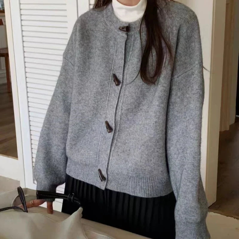 Versatile Crew Neck Autumn and Winter Sweater Wool Coat 100% Pure Cashmere Knitted Cardigan for Women Top