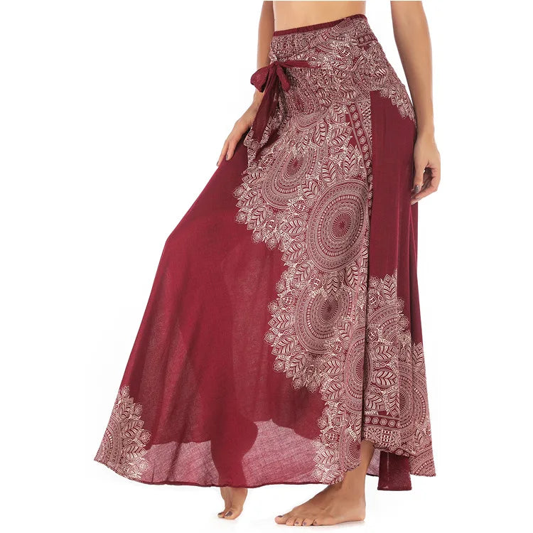 Women's Printed Nylon Harem Pants with Smocked Waist and Convertible Styling