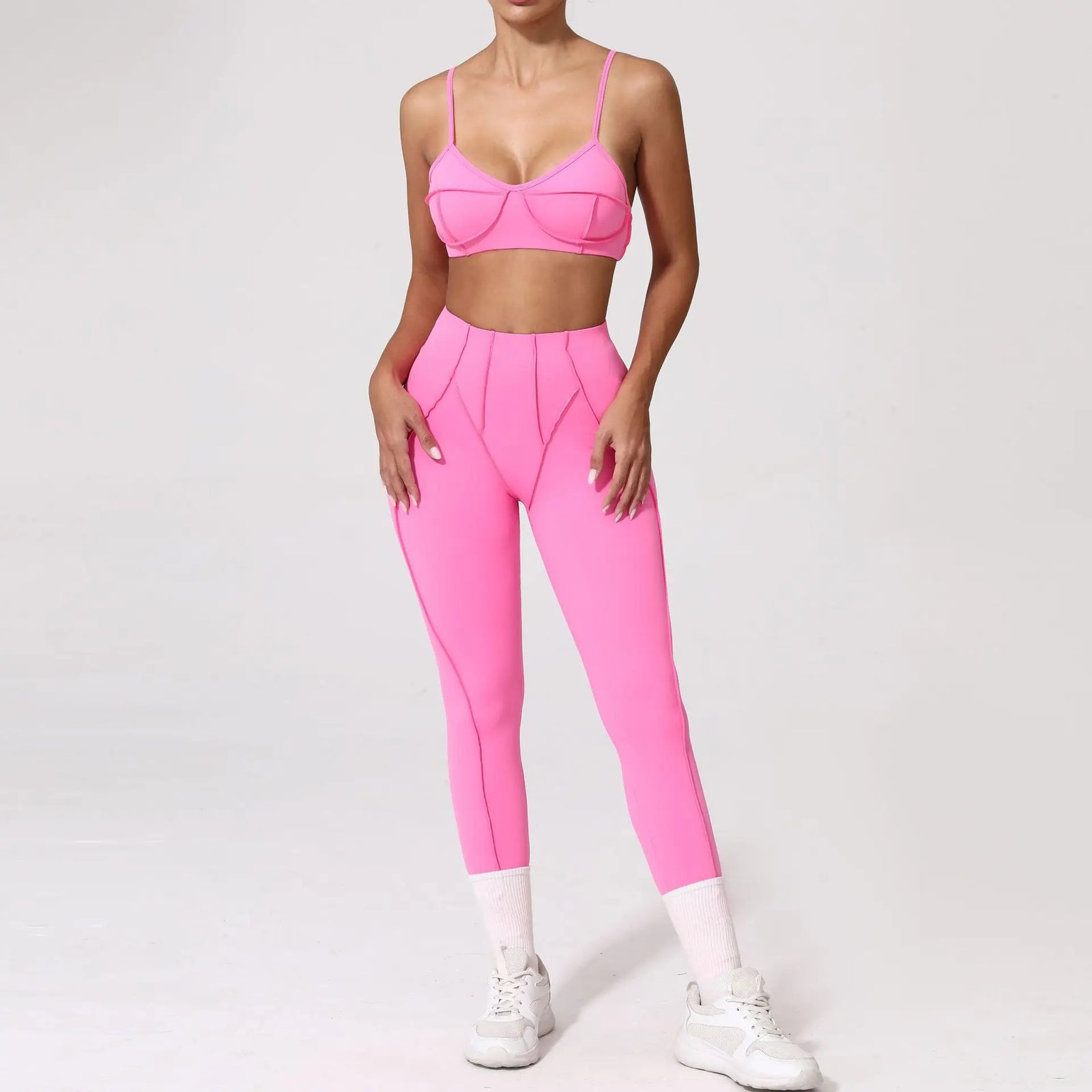 Women's Contrast Seam Bra And Leggings Yoga Set