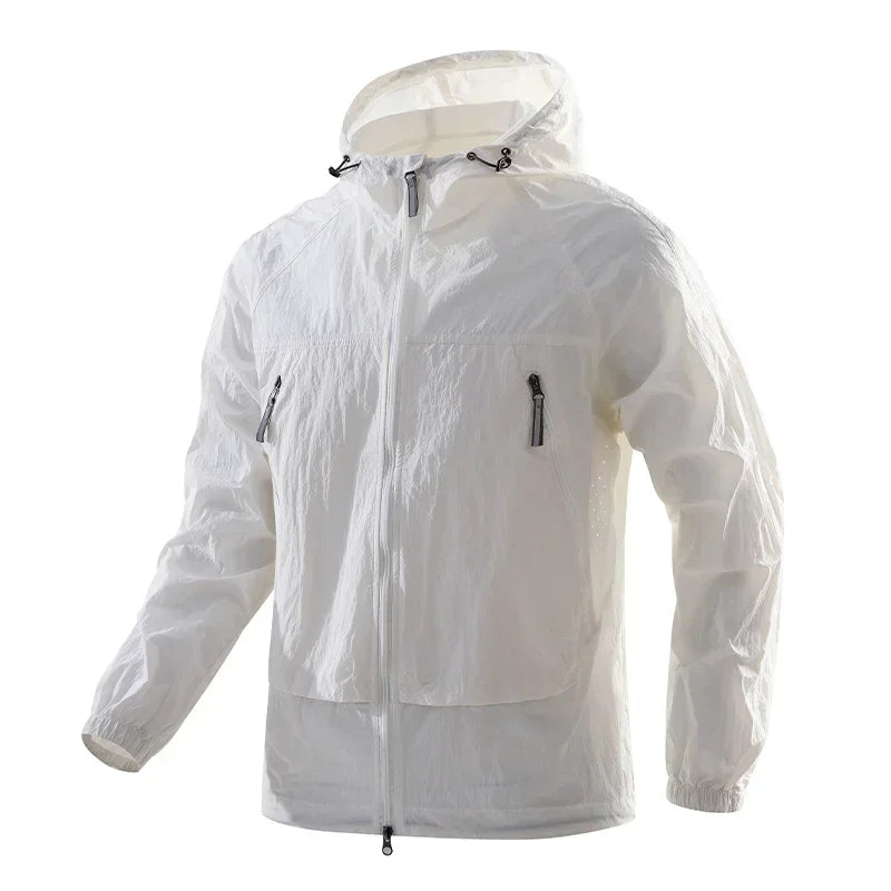 Hooded Long Sleeve Full Zip Outdoor Hiking Jacket with Pockets