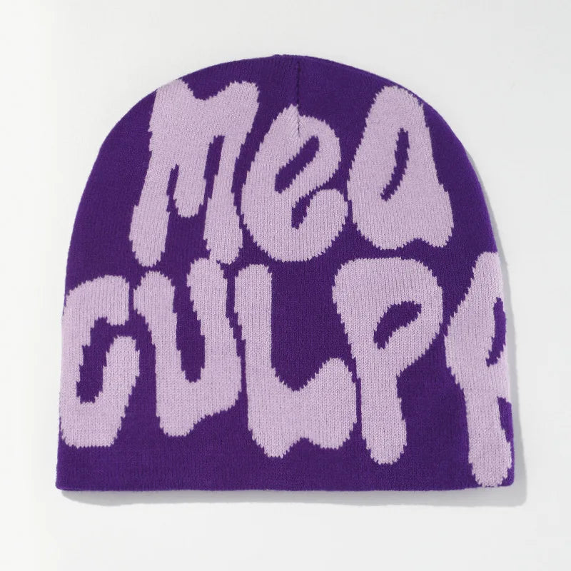 Letter Pattern Knit Beanie with Colorful Graphic Design