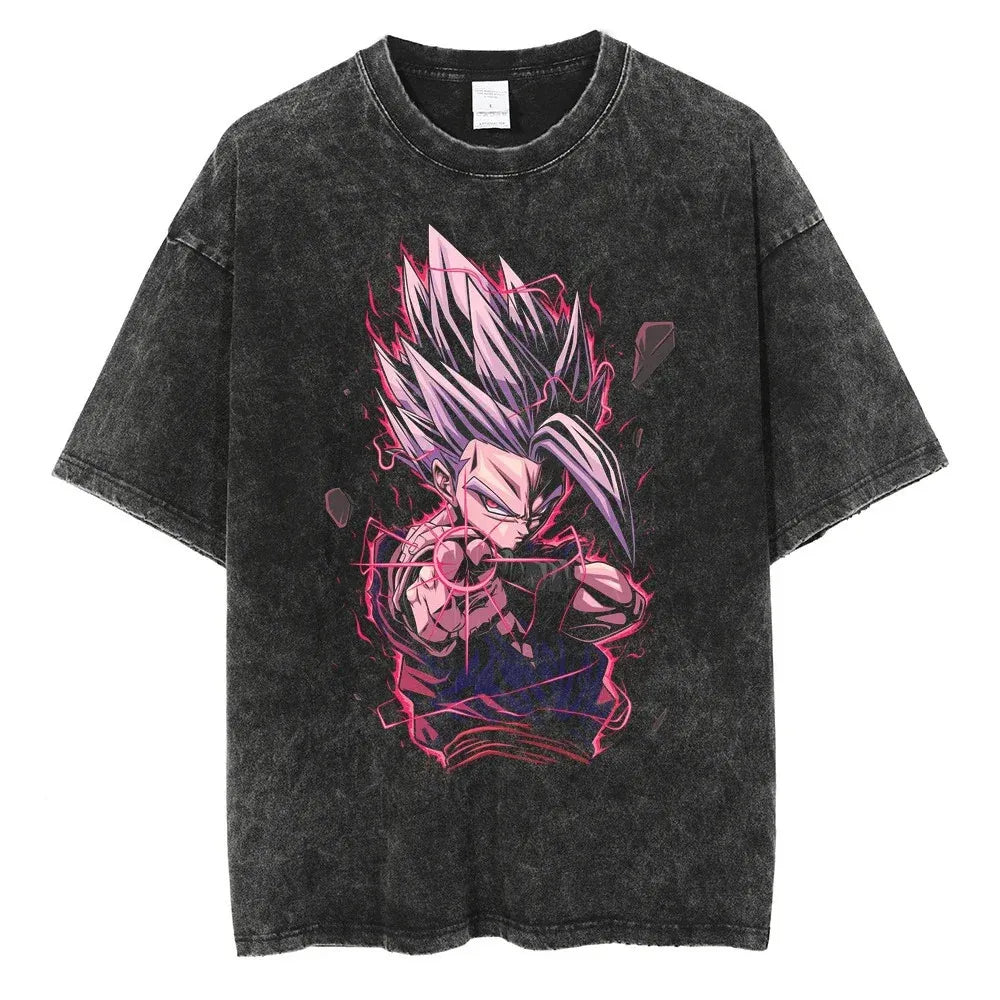 Anime Dragon Ball Goku Vintage Washed Oversized T-Shirt Cotton Streetwear Tee
