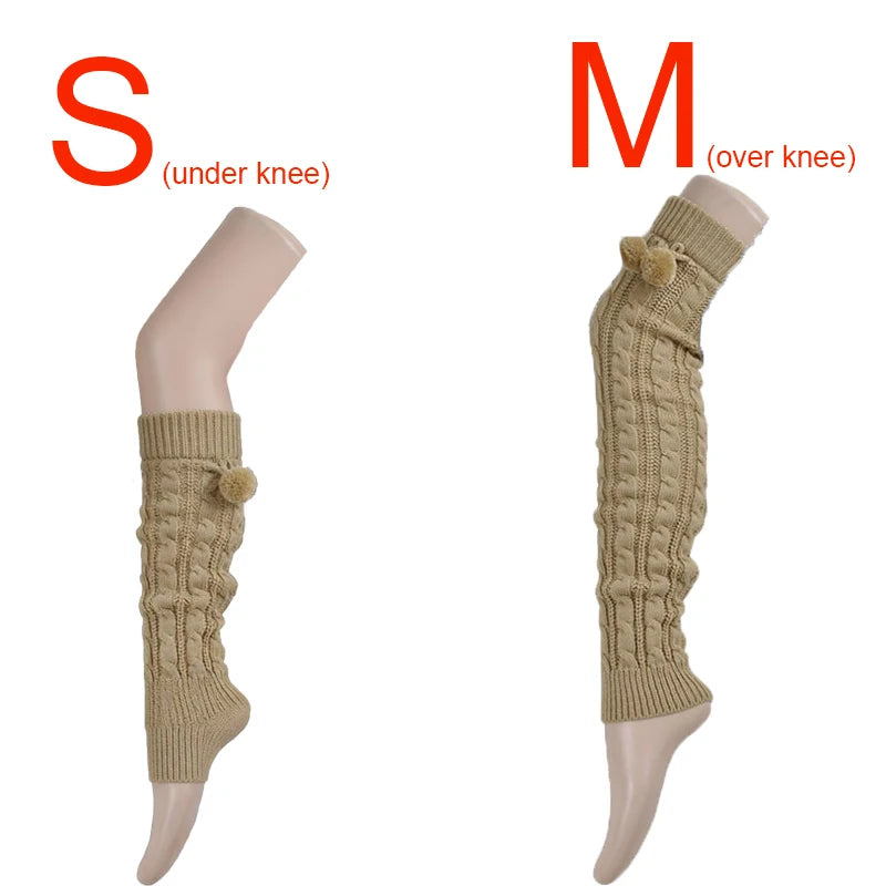 Cable Knit Leg Warmers with Decorative Pom Tie Details