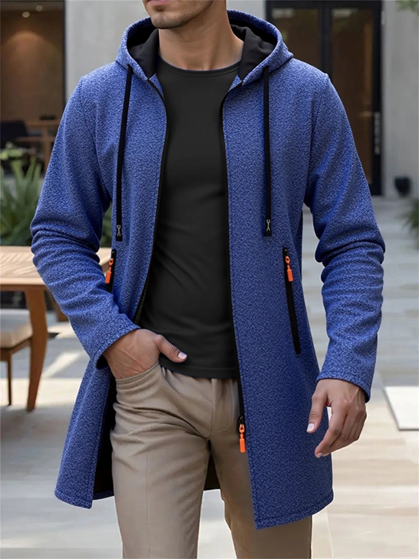 Men's Hooded Longline Zip Front Cardigan