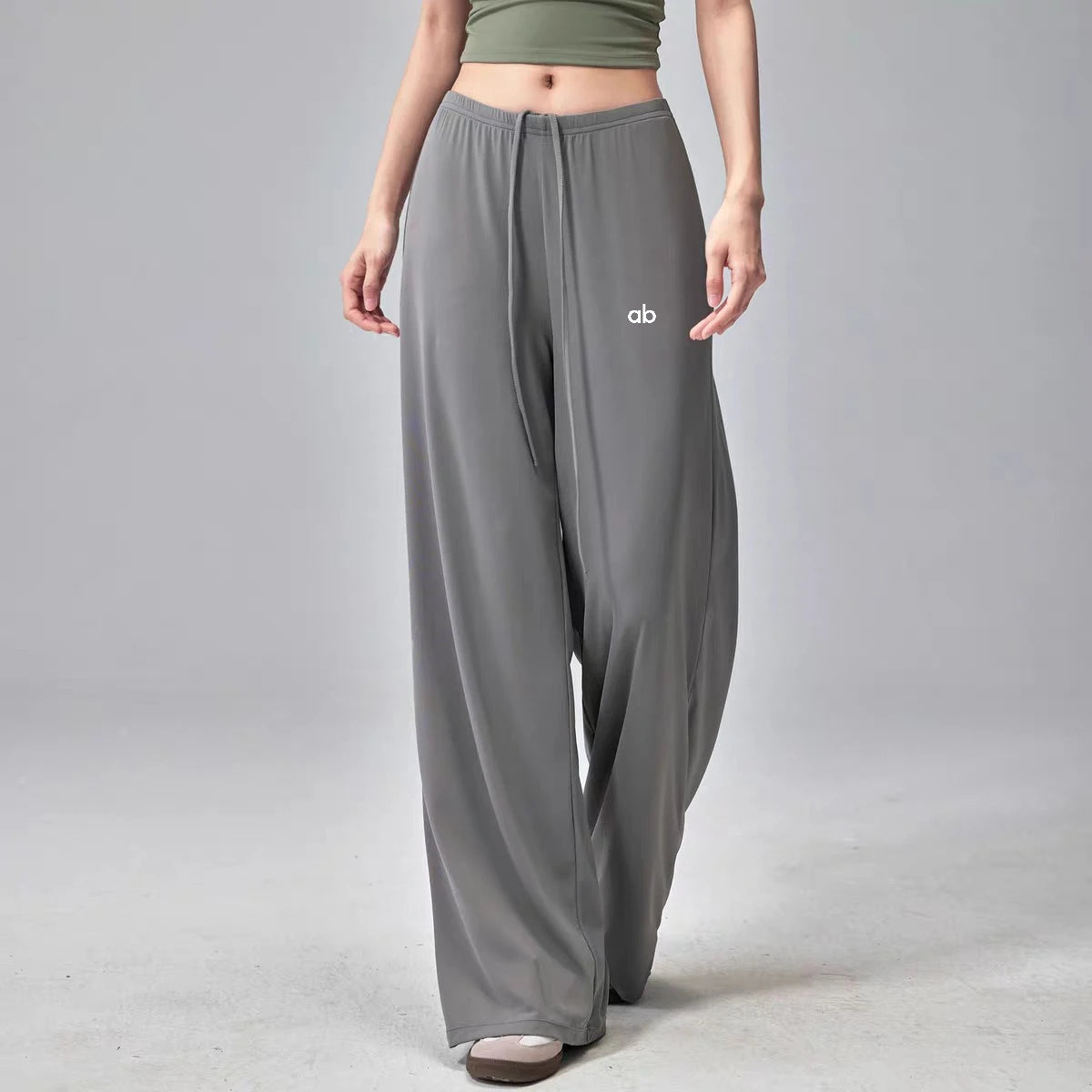Women's Drawstring Waist Polyester Palazzo Pants with Loose Wide Legs