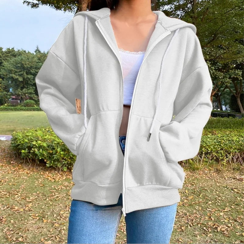 Long Sleeve Full Zip Casual Hooded Sweatshirt for Layering