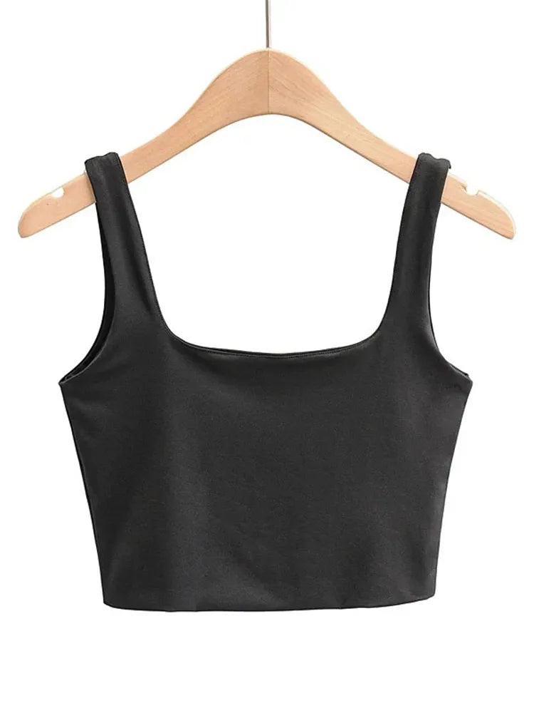 Women's Square Neck Crop Top with Sleeveless Design and Cropped Length