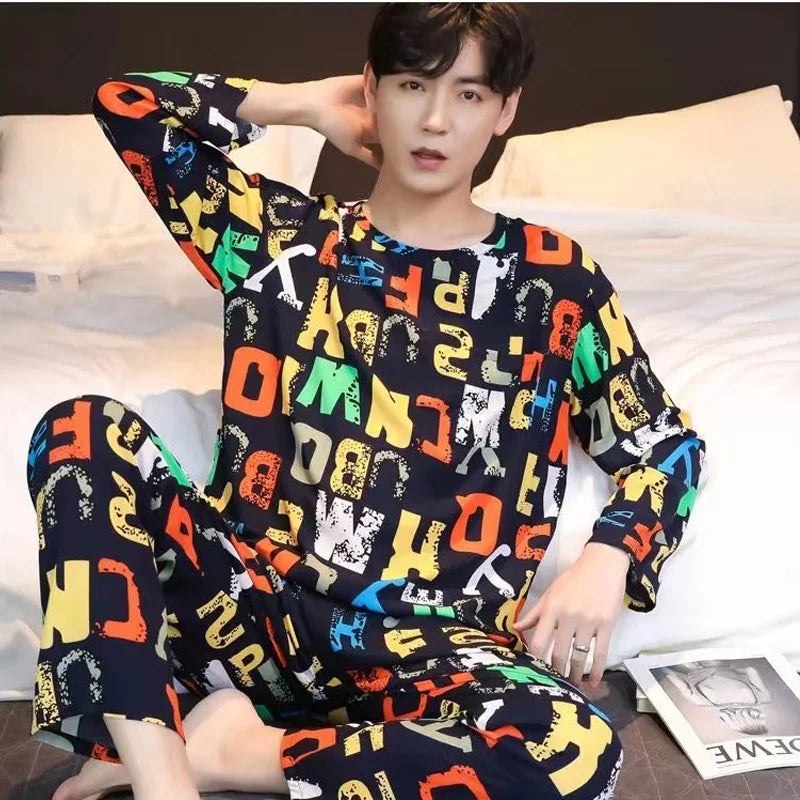 Men's Graphic Long Sleeve Crew Neck Top and Pants Pajama Set