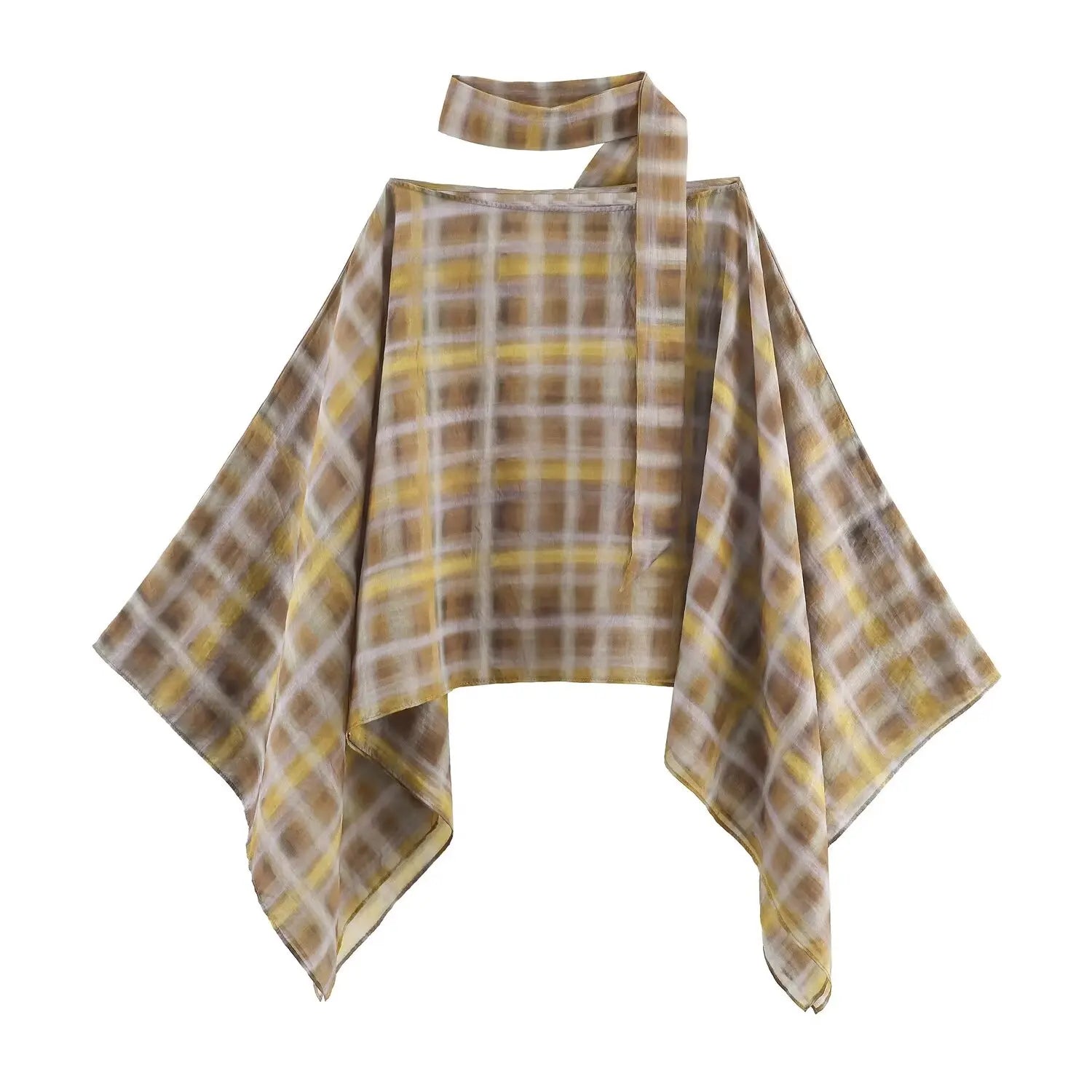 Cropped Stud Trim Cape with Asymmetric Draped Side Panels