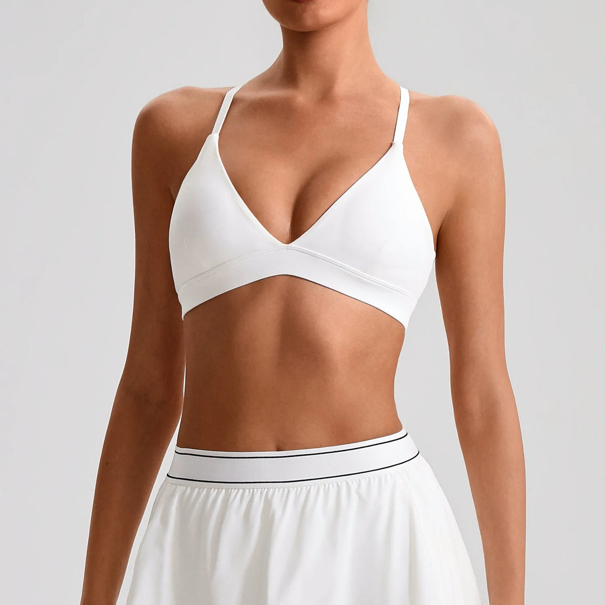 Women's V Neck Thin Strap Cross Back Sports Bra