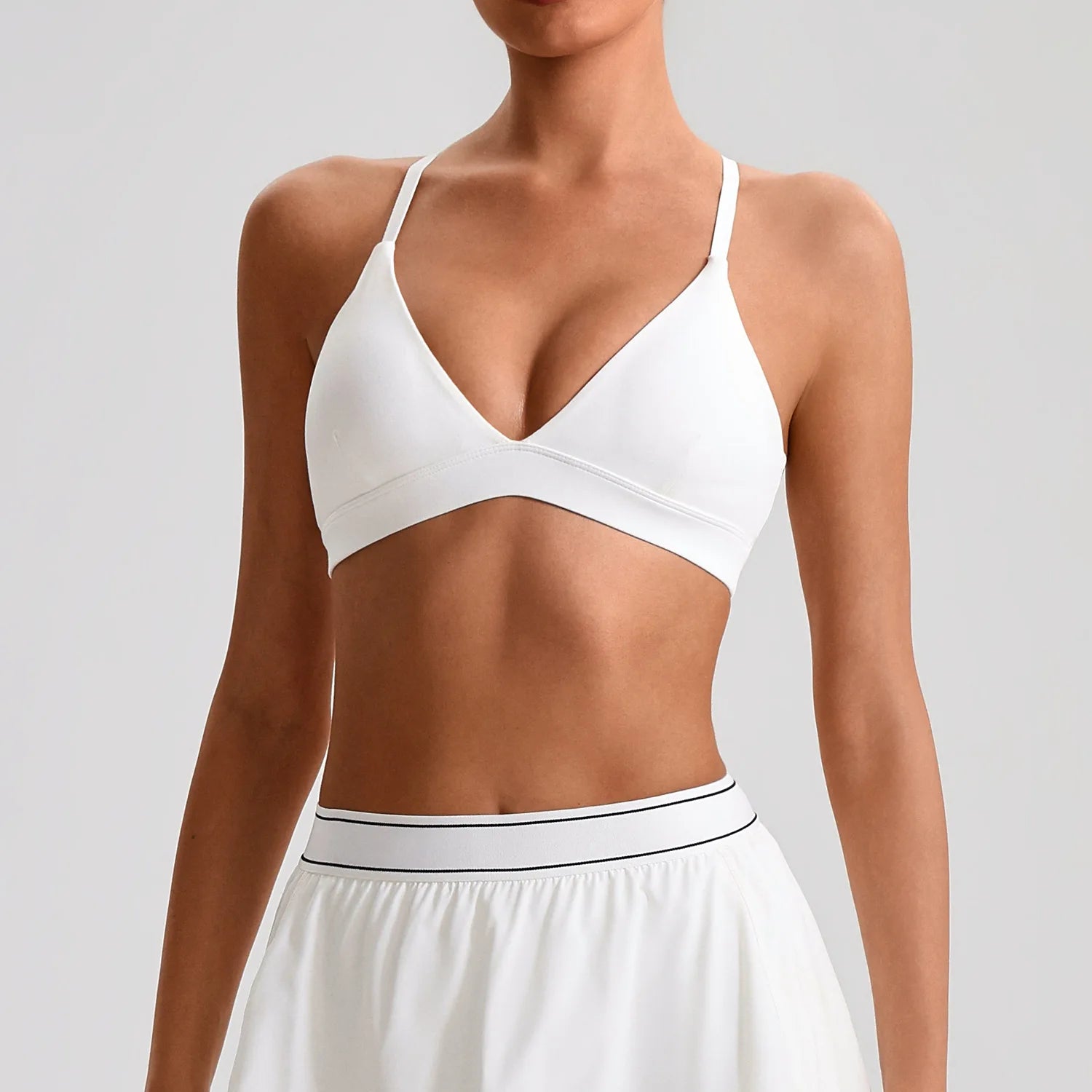 Women's V Neck Thin Strap Cross Back Sports Bra