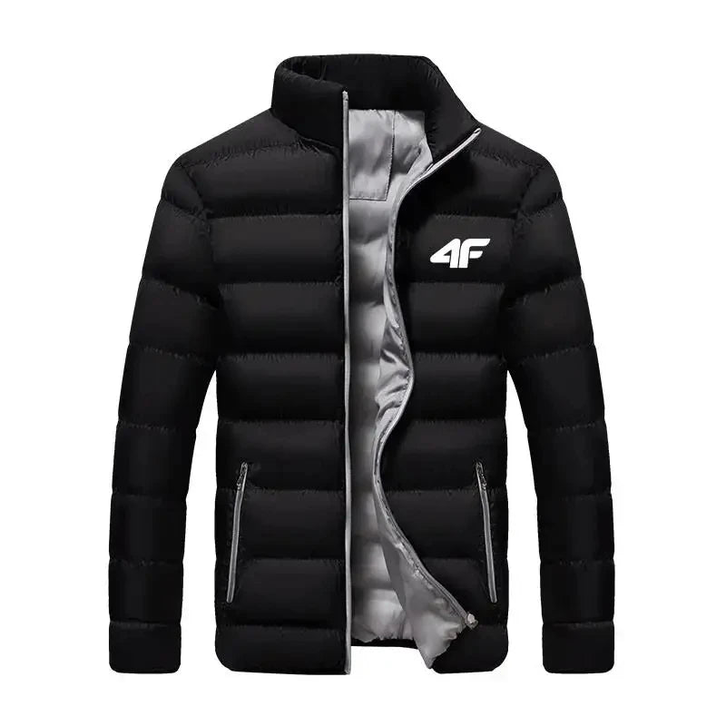 Men's Quilted Stand Collar Zip Front Jacket